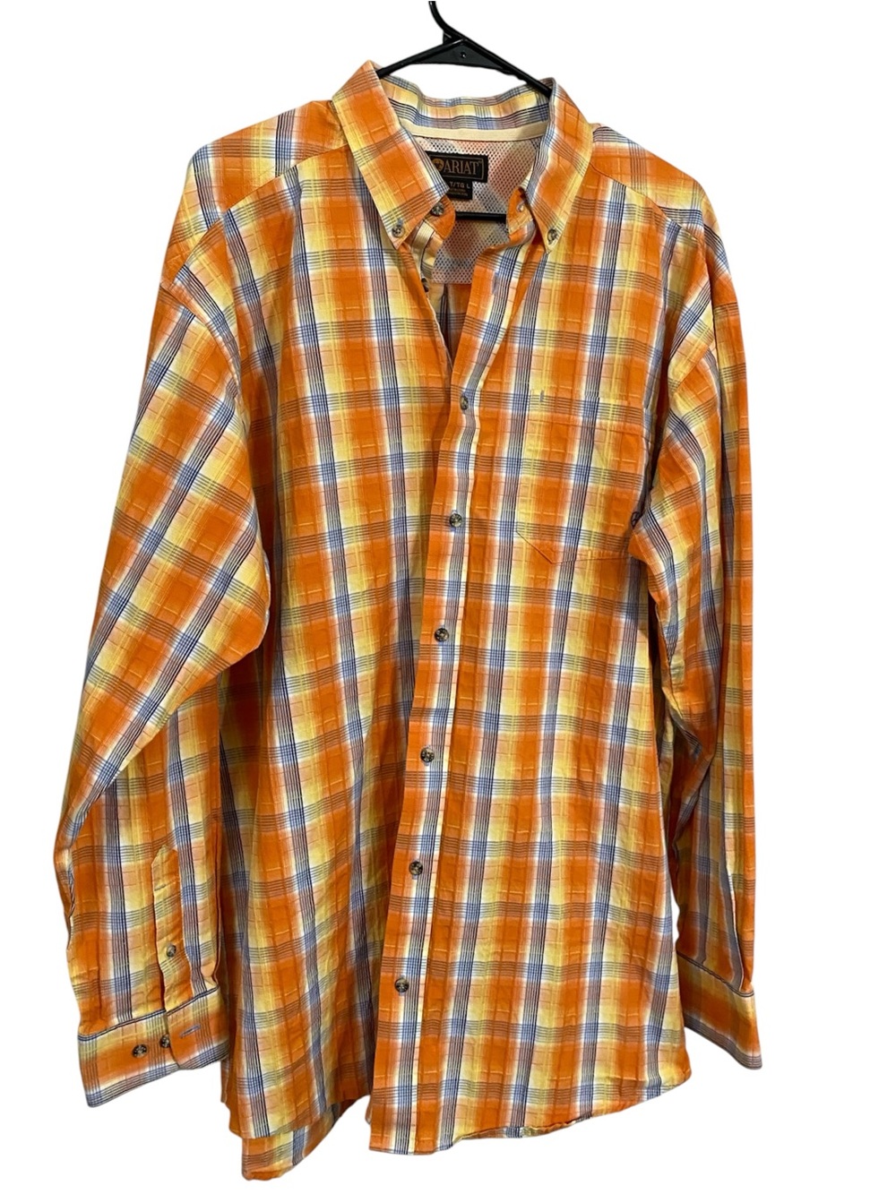 Ariat Orange Plaid Long Sleeve Button Down Shirt